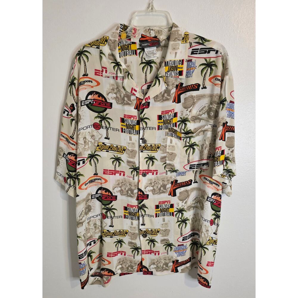 ESPN Zone Sports Center Short Sleeve Button Up Hawaiian Shirt Men's XL Sports